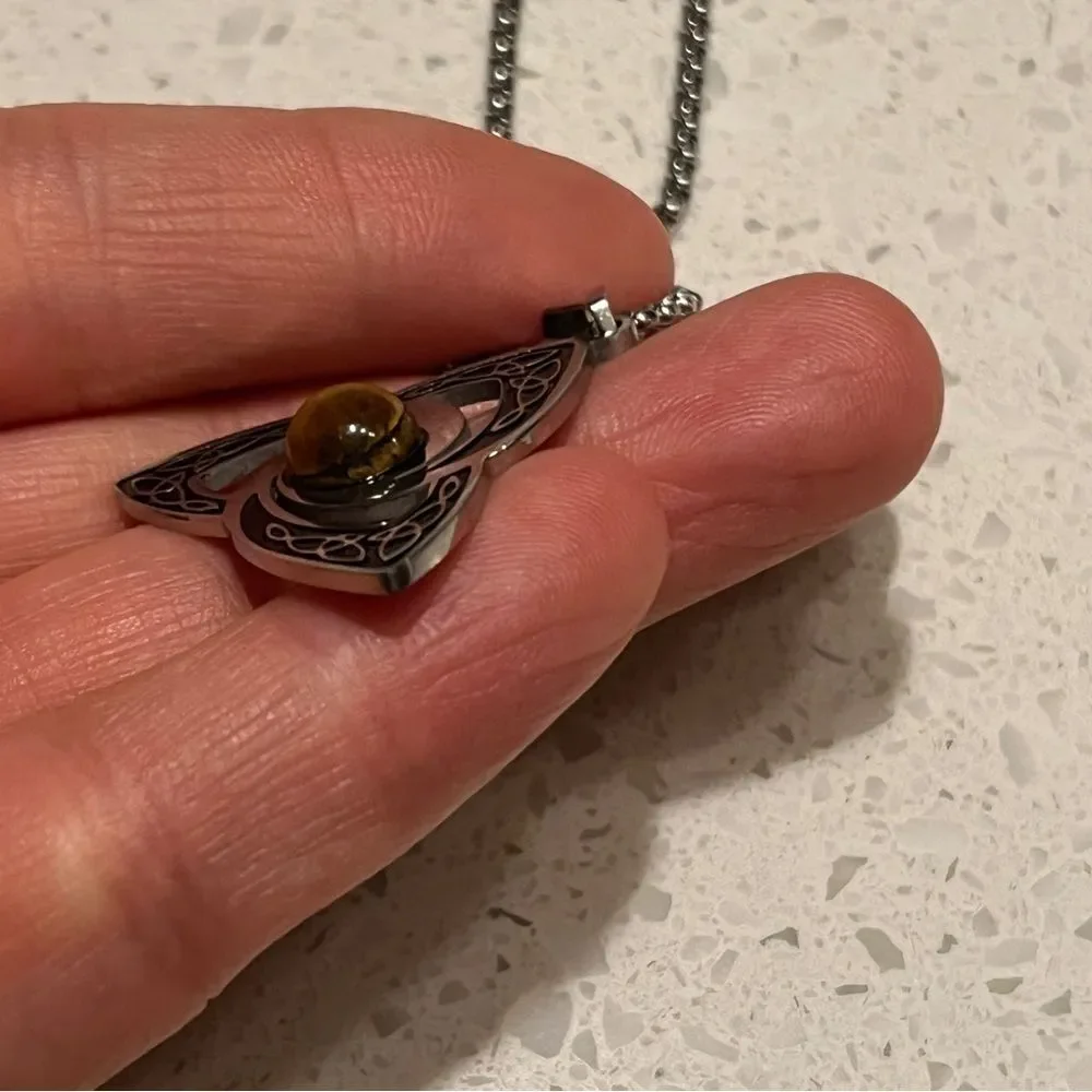 Viking Trinity Knot Necklace Stainless Steel Tiger Eye Witch‎ Irish Celtic